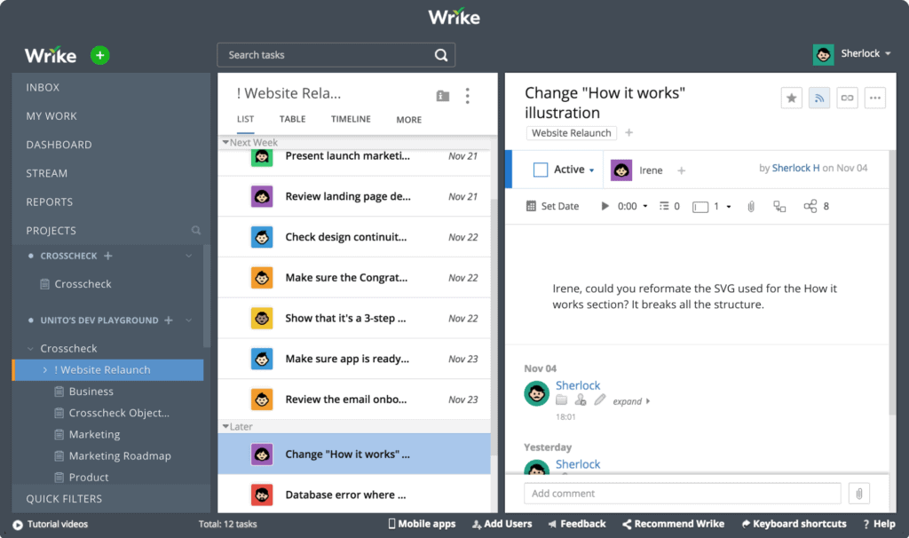Wrike work and project management app