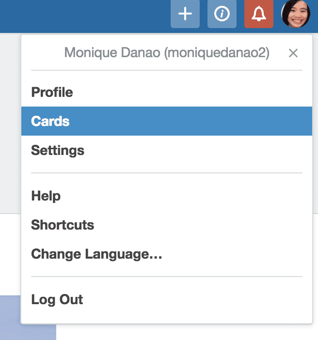 Trello's Cards button