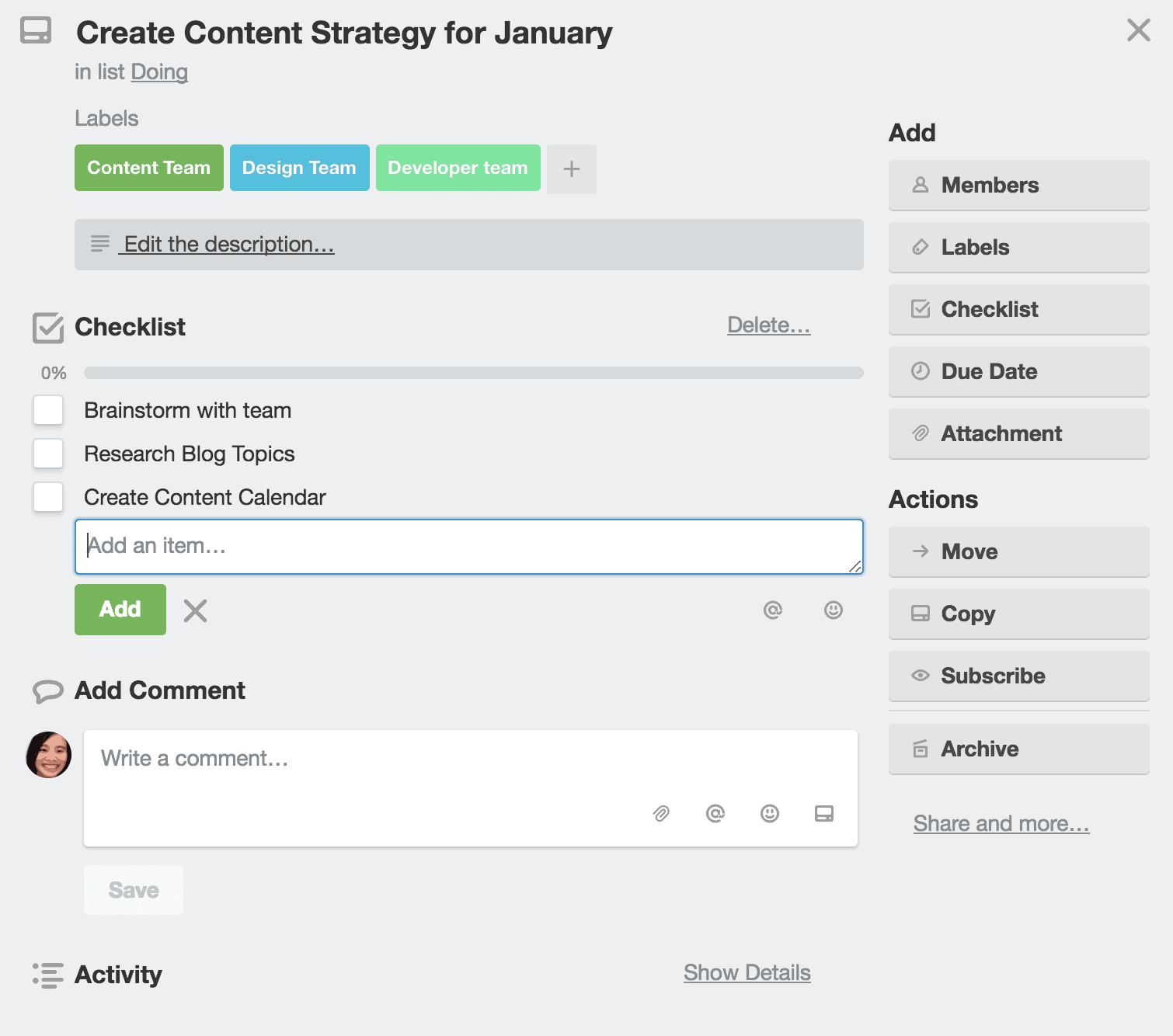 Adding items to a Trello checklist