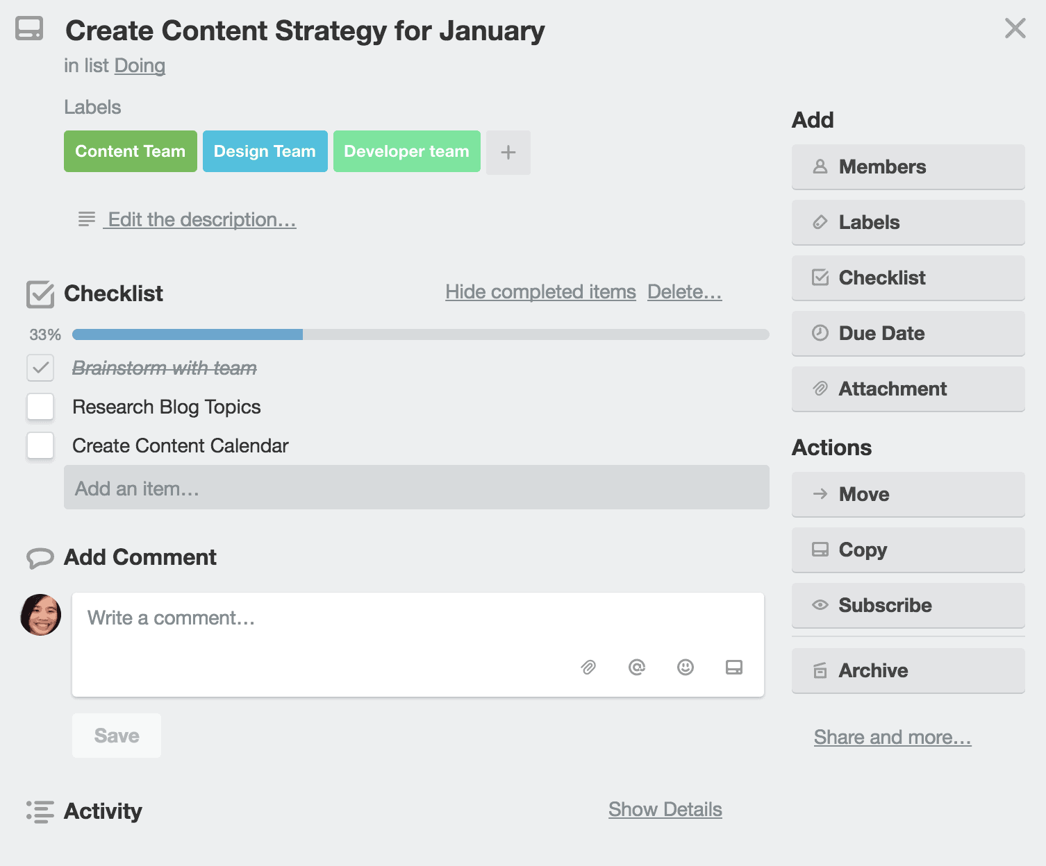 Trello checklist progress