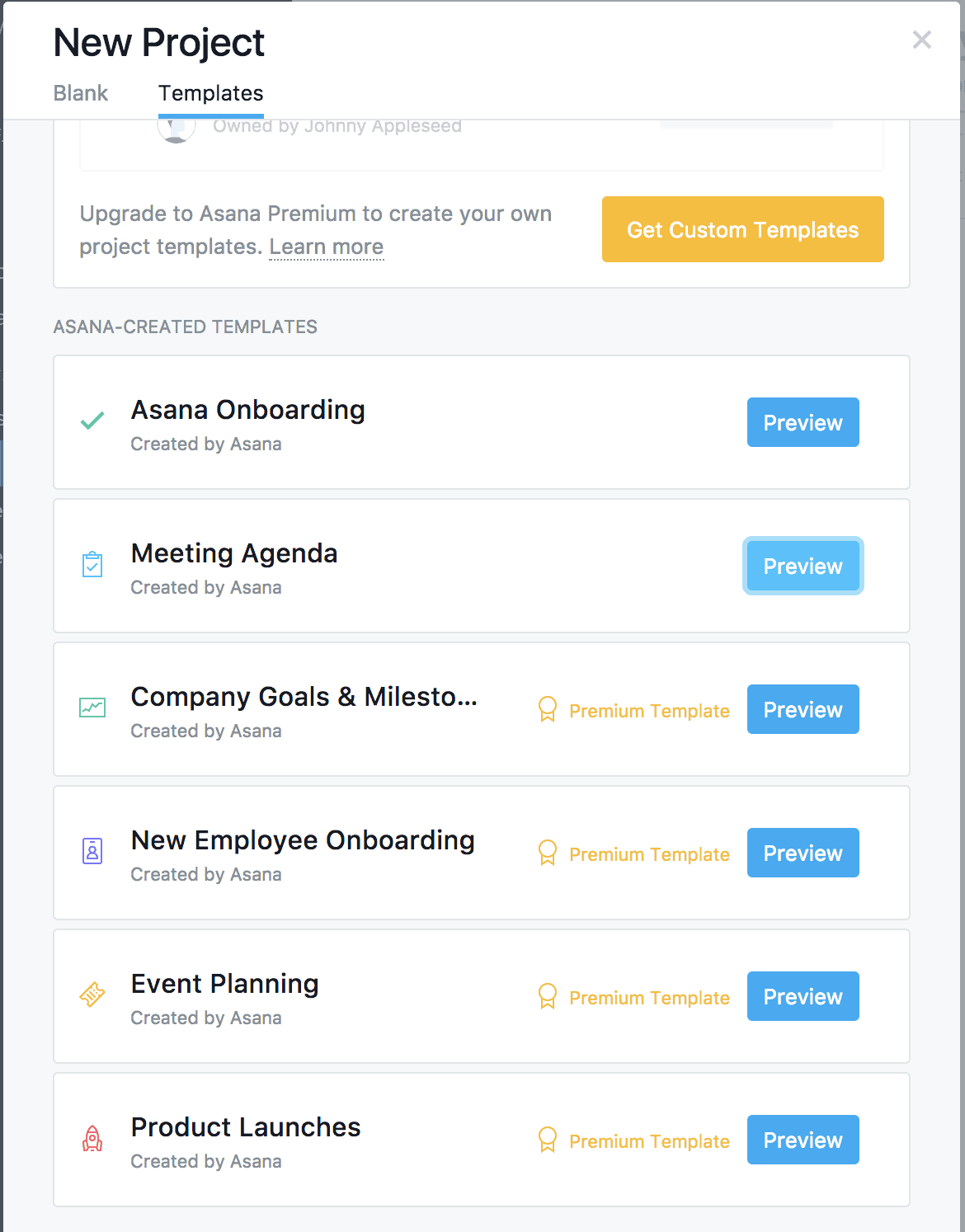 Asana template list