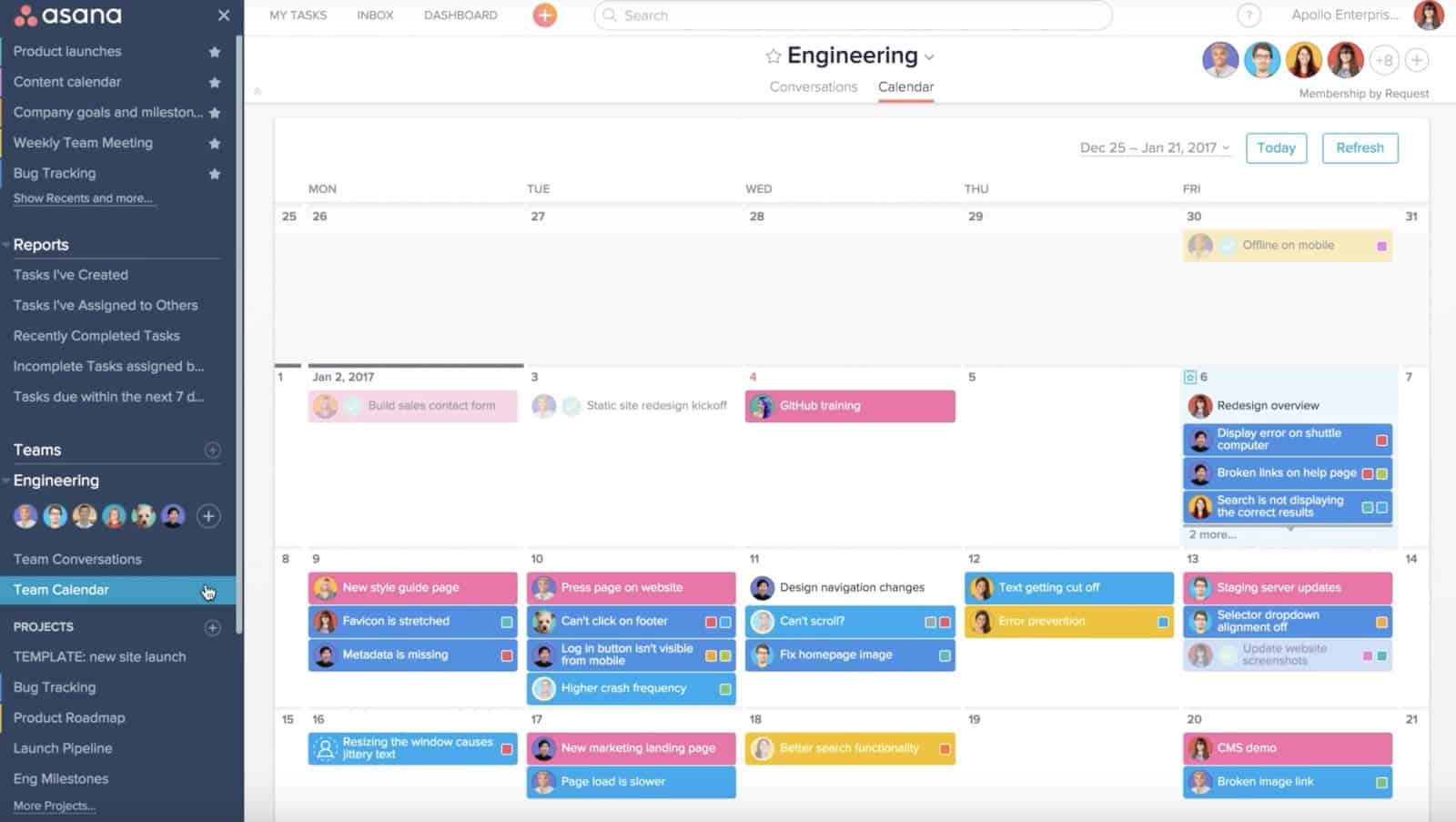 Asana team calendar