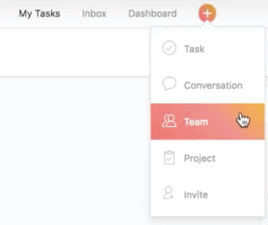 Asana teams menu