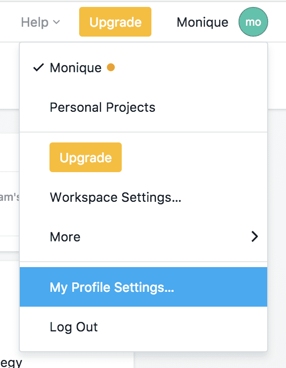 Asana profile settings