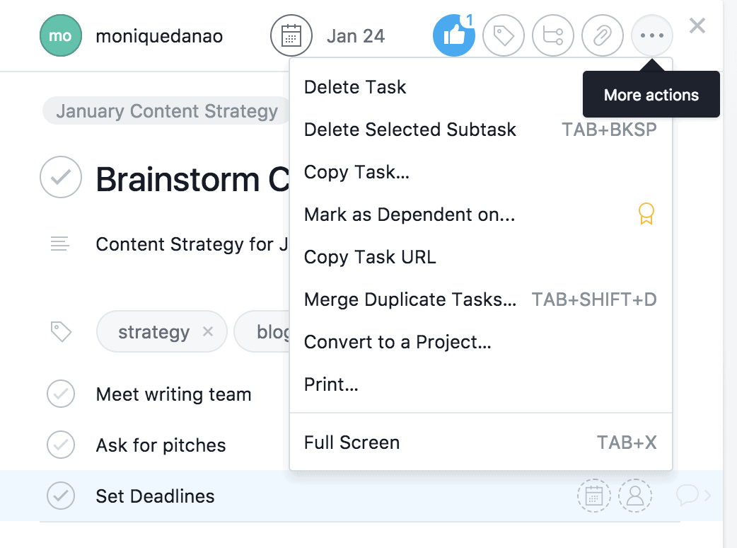 Asana Task - More Actions