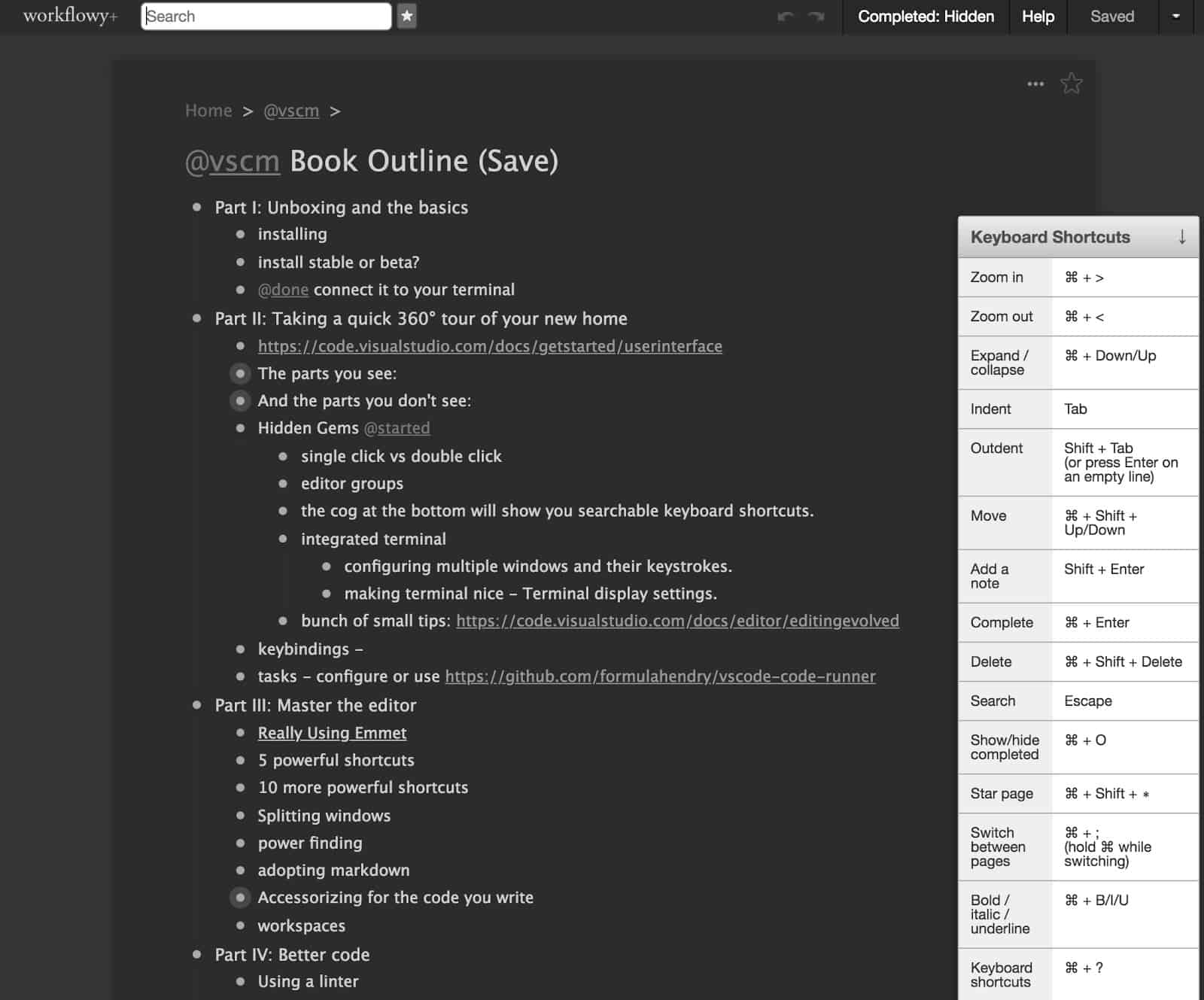 workflowy keyboard shortcuts mac