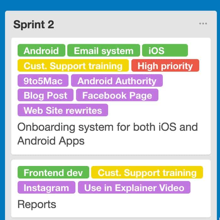 A Trello card with label names turned on