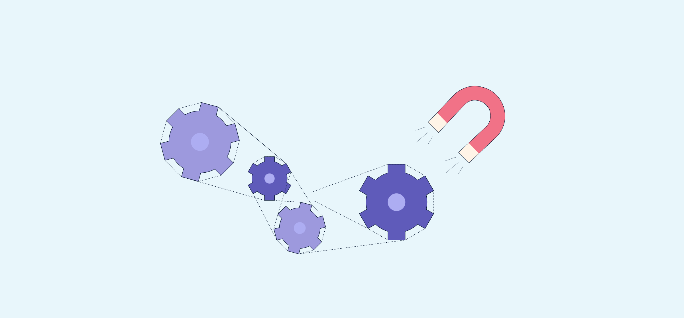 An illustration of metal gears and a magnet, representing a project plan template.