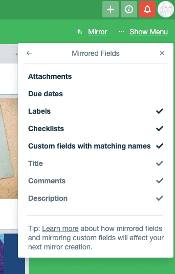 Mirror Trello Sync - Mirrored Fields