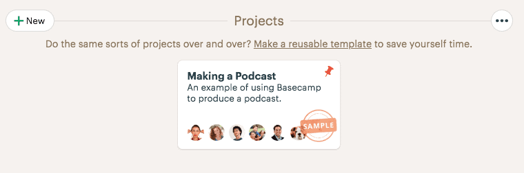 Create a new project in Basecamp