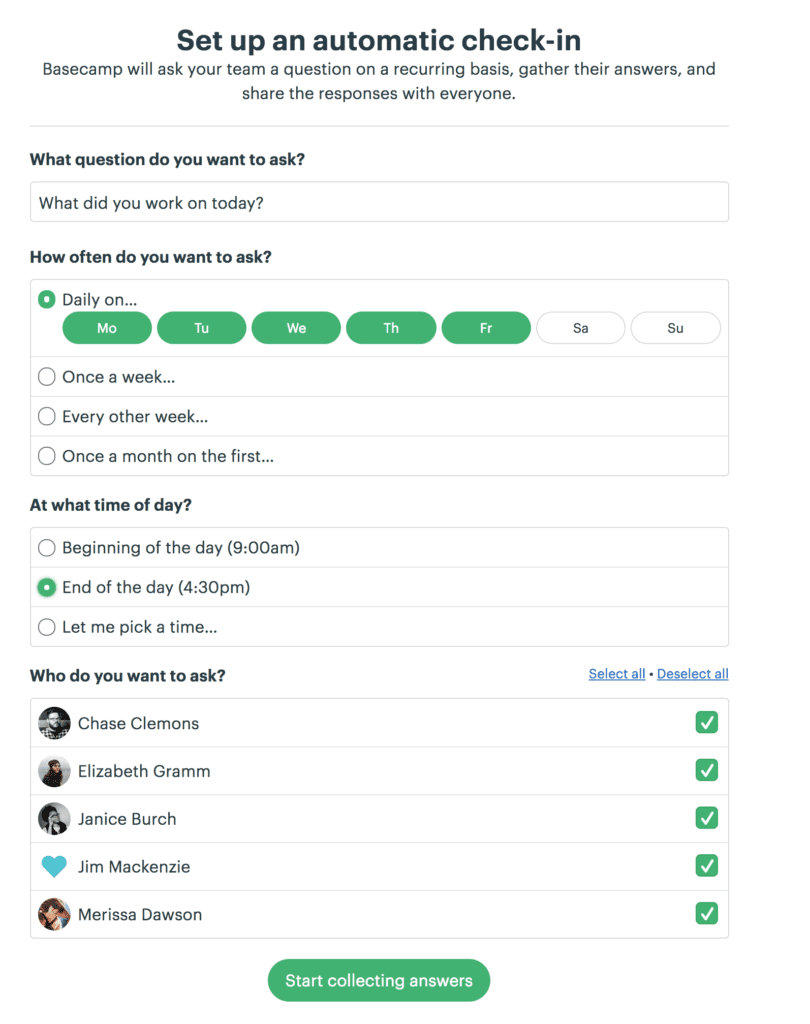 Basecamp automatic check-in