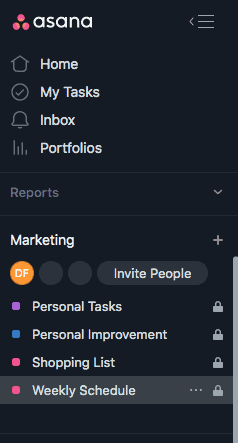 Asana drop down menu