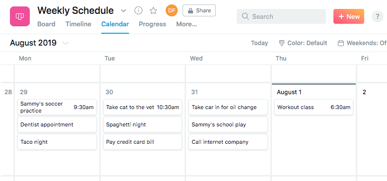 Full weekly schedule calendar