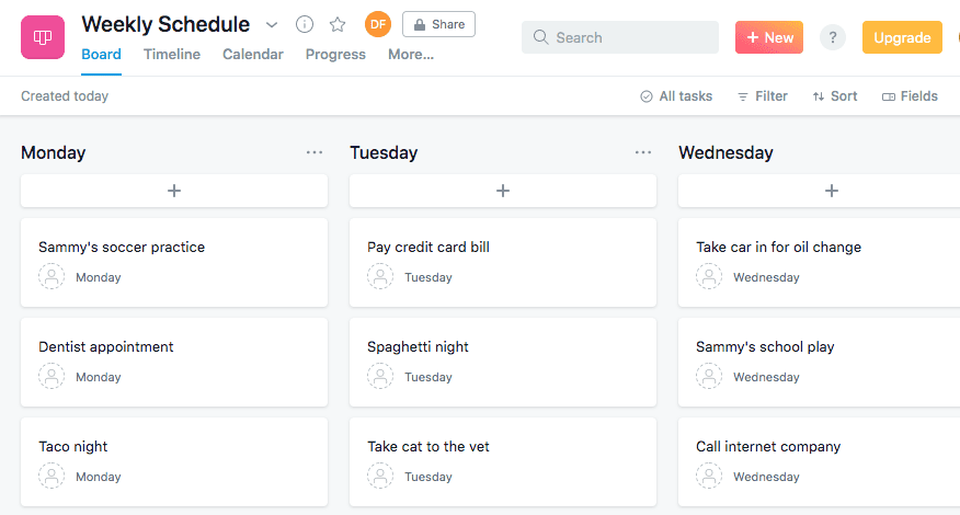 Weekly schedule