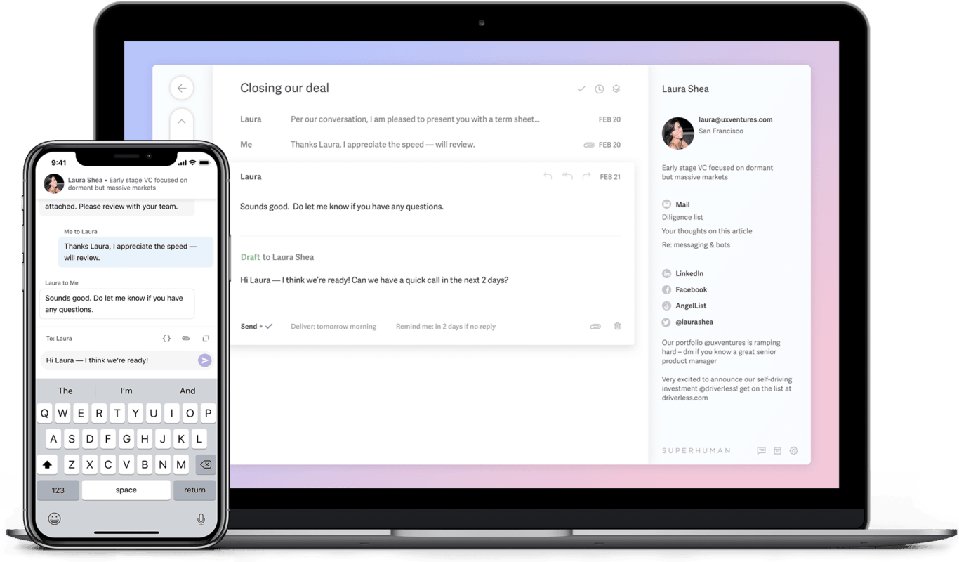 A screenshot of Superhuman, a remote work management tool for managing email.