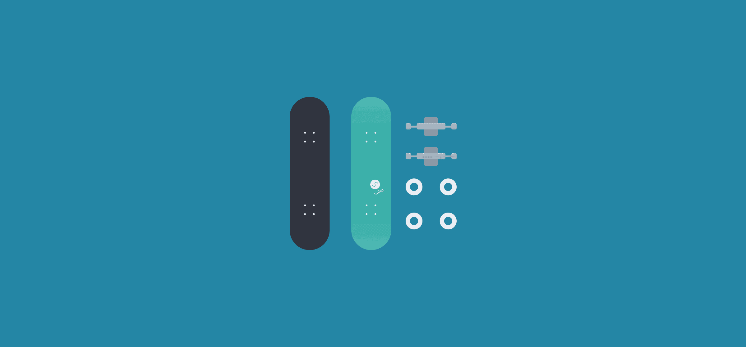 A disassembled skateboard, representing a minimum viable product