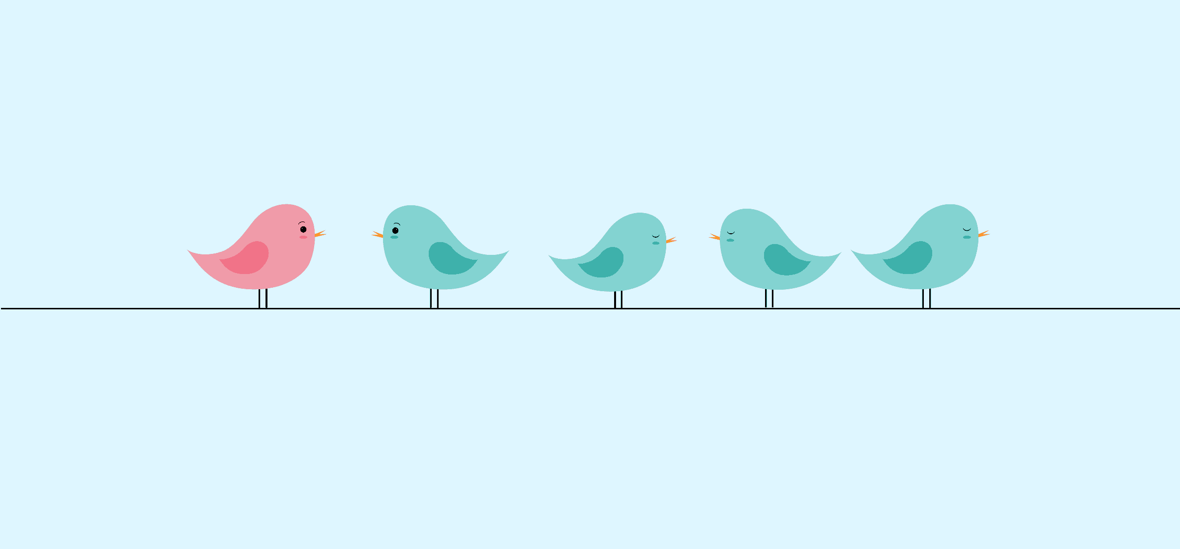 Birds of multiple colors, representing going from new hire to full collaborator