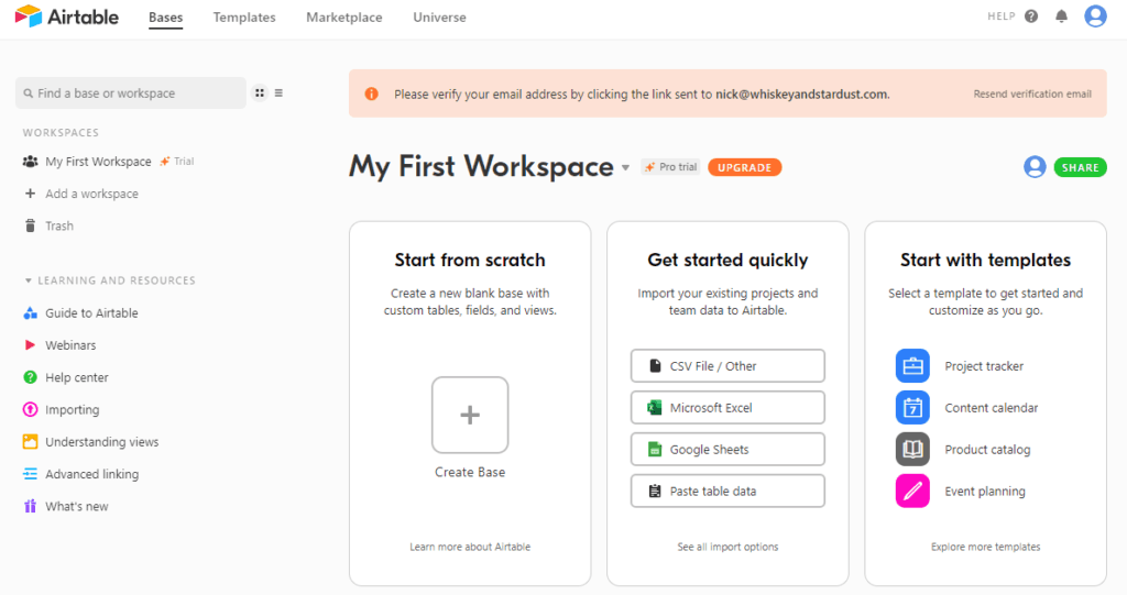 connecting admin dashboard to airtable database