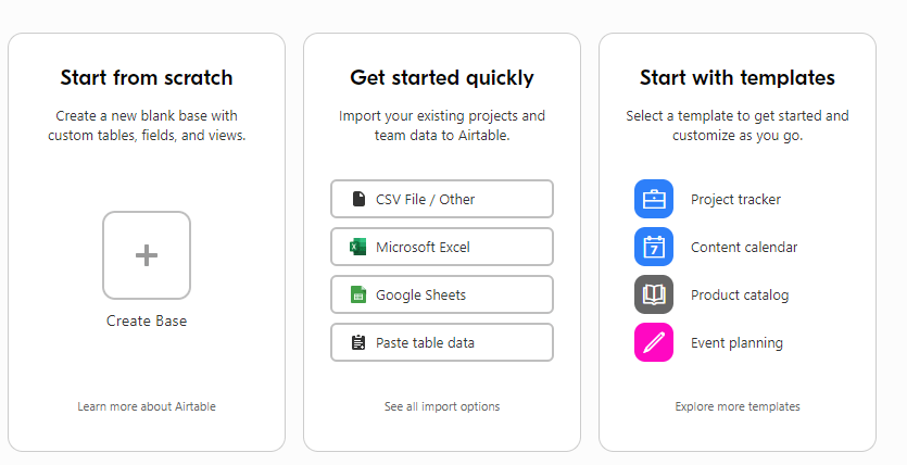 Create Your First Base in Airtable