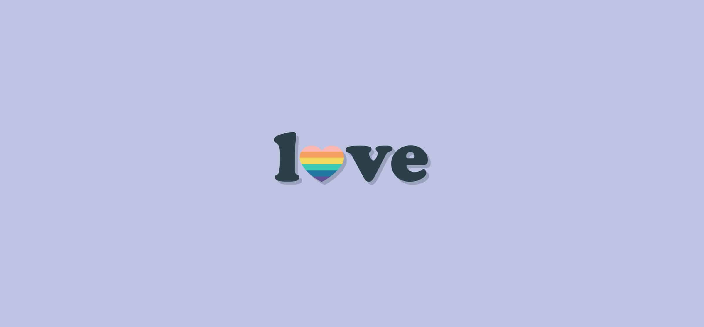 The word love, with the letter O replaced by a heart with rainbow colors, representing diversity