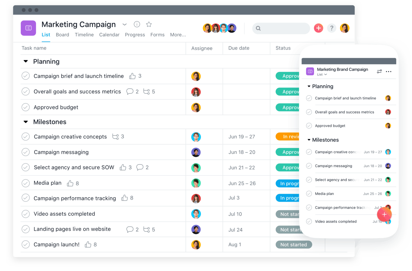 A screenshot of Asana, a remote work tool for work management.