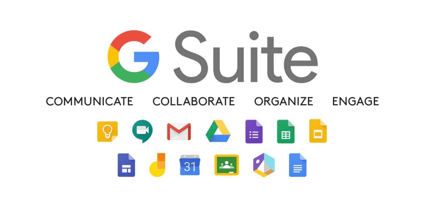 Logos for apps from G Suite, a suite of remote work tools.