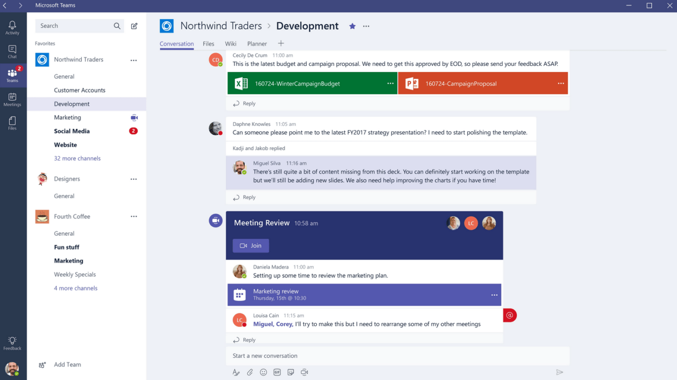A screenshot of Microsoft Teams, a business chat app.