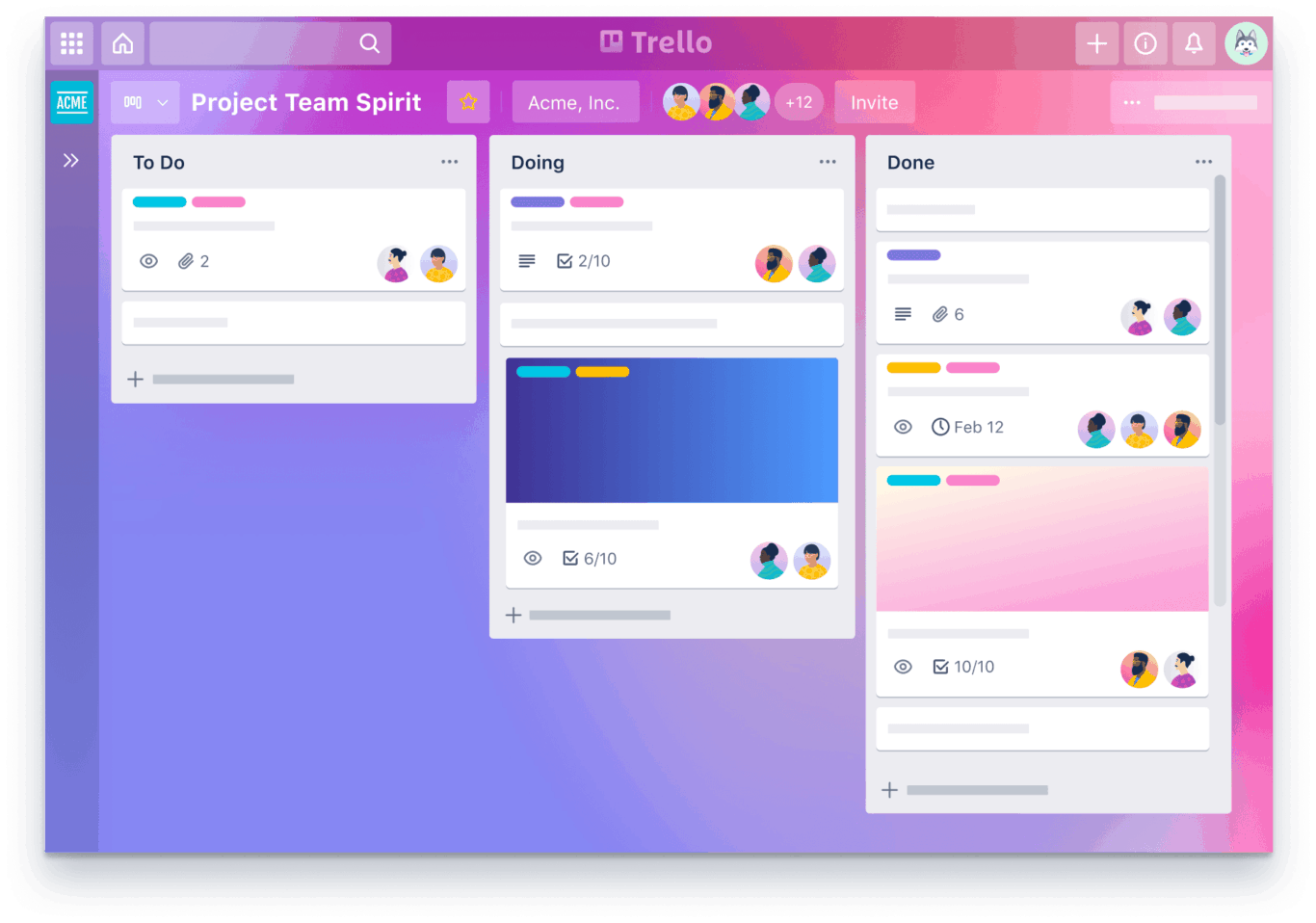 A screenshot of a Trello board, a remote work tool for work management.