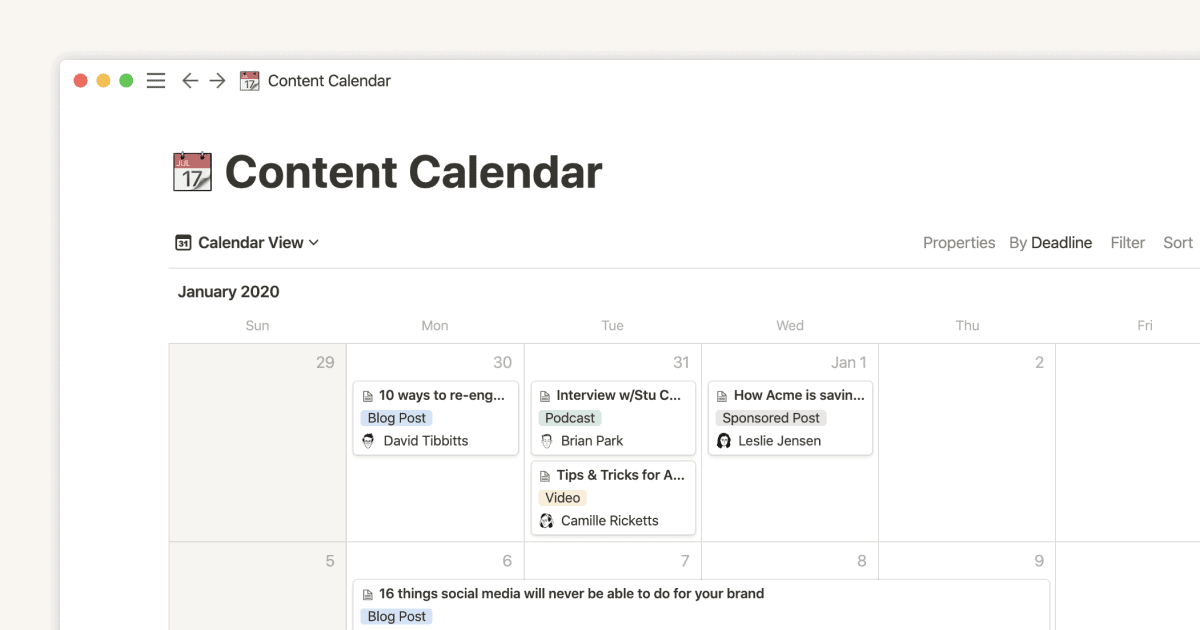 A calendar database.