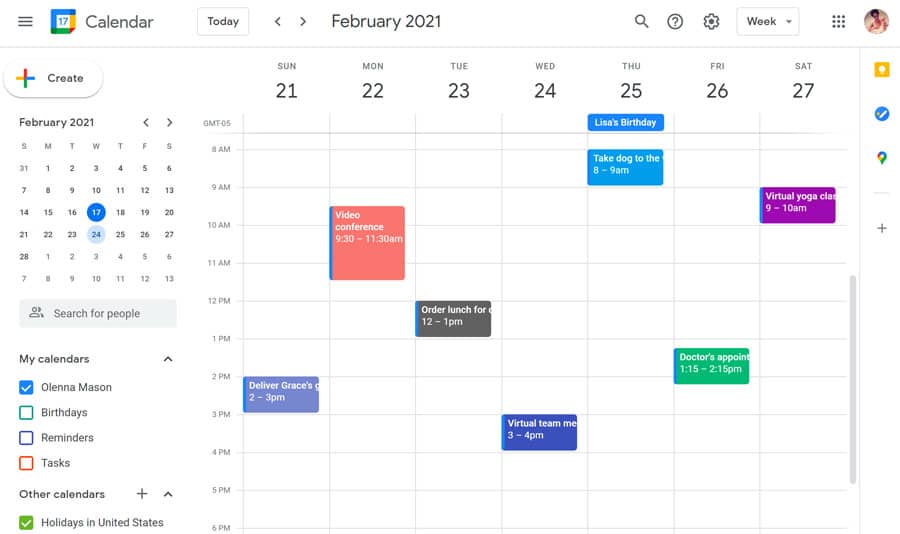 A screenshot of Google Calendar, a remote work tool for scheduling meetings.