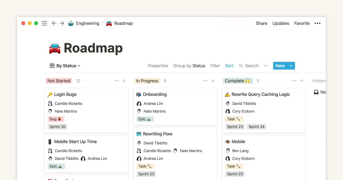 A board database, essential for Notion project management.