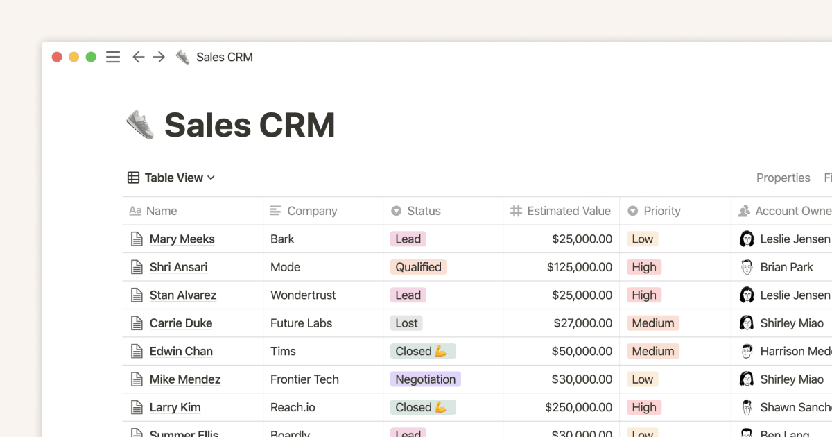 A table database in Notion.