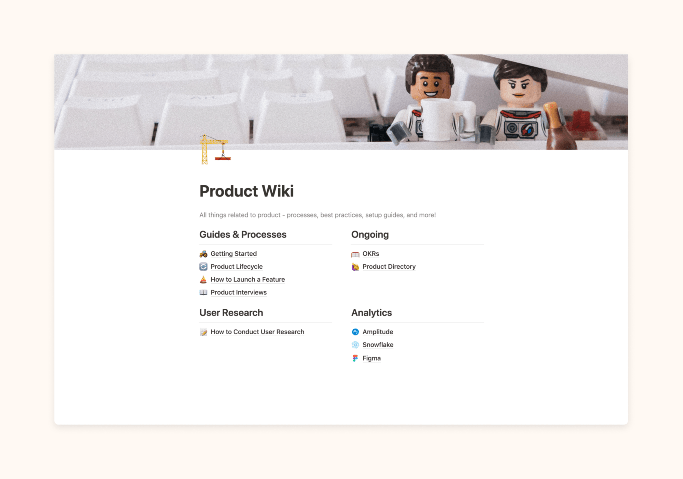 A screenshot of the product wiki notion template.
