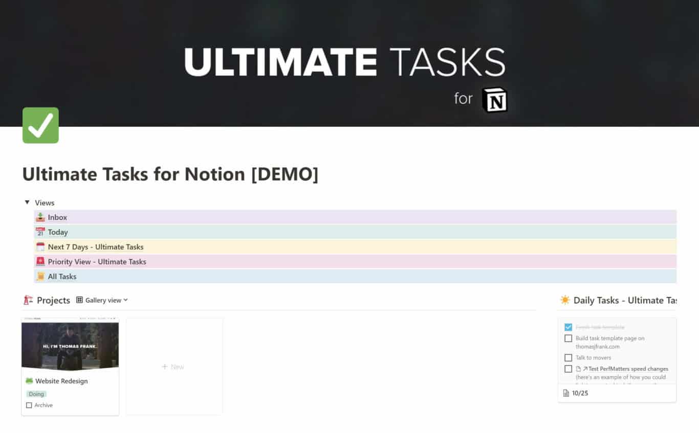 A screenshot of the ultimate tasks notion template.
