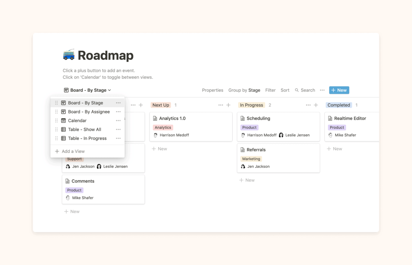A screenshot of the roadmap notion template.
