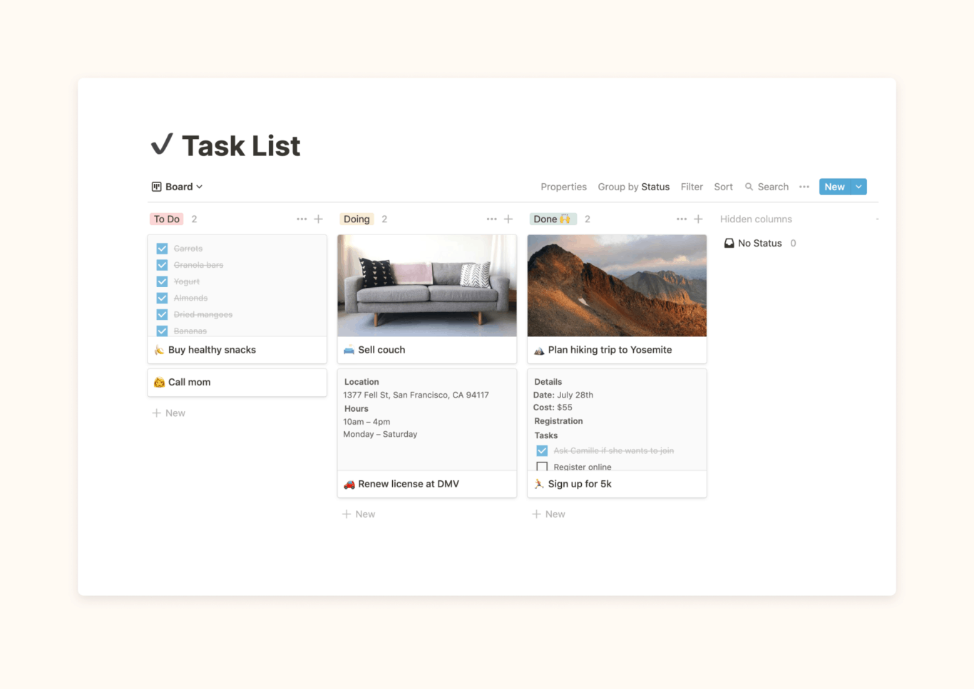 Una captura de pantalla de la plantilla de Notion de lista de tareas.