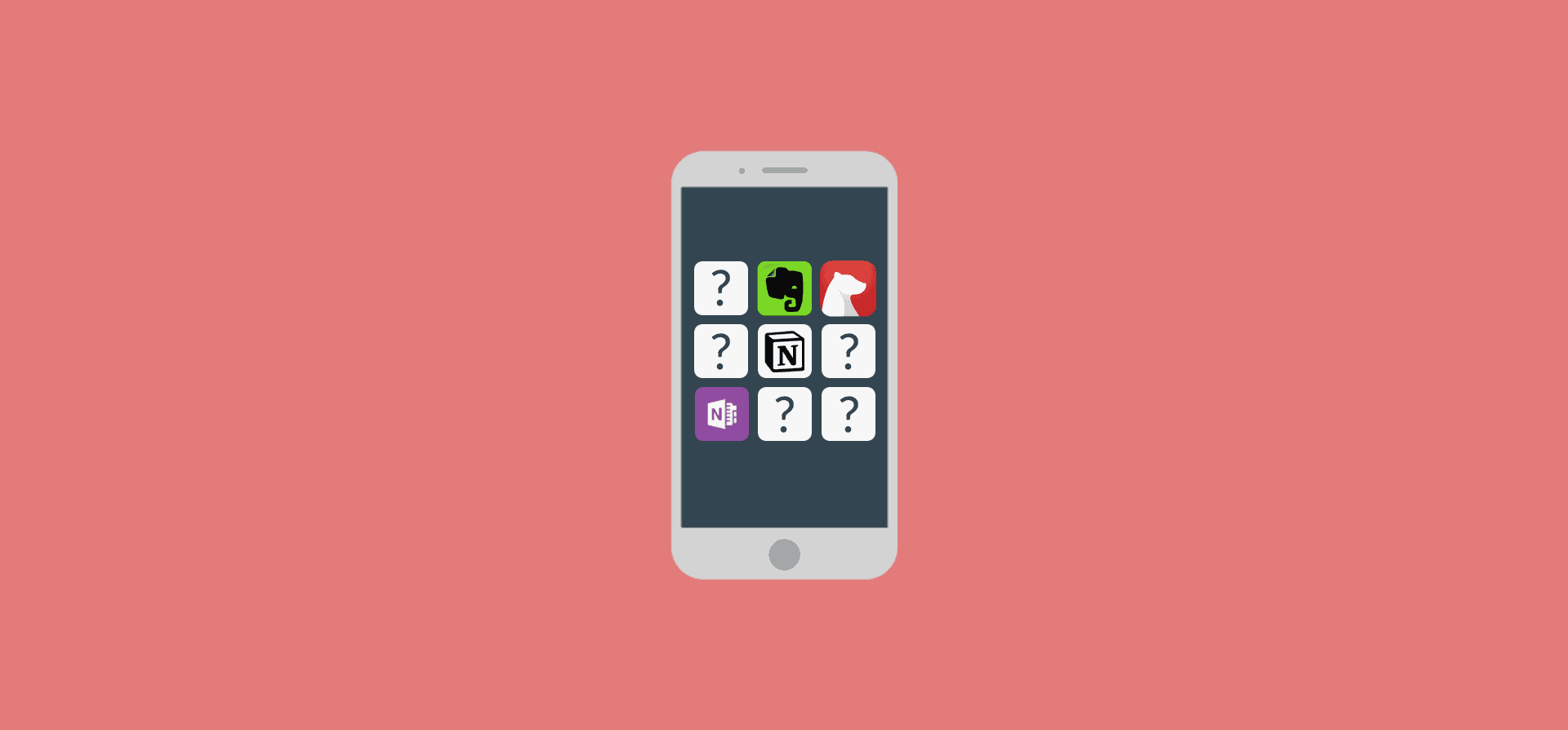 An illustration of a phone with logos of a number of note-taking apps.