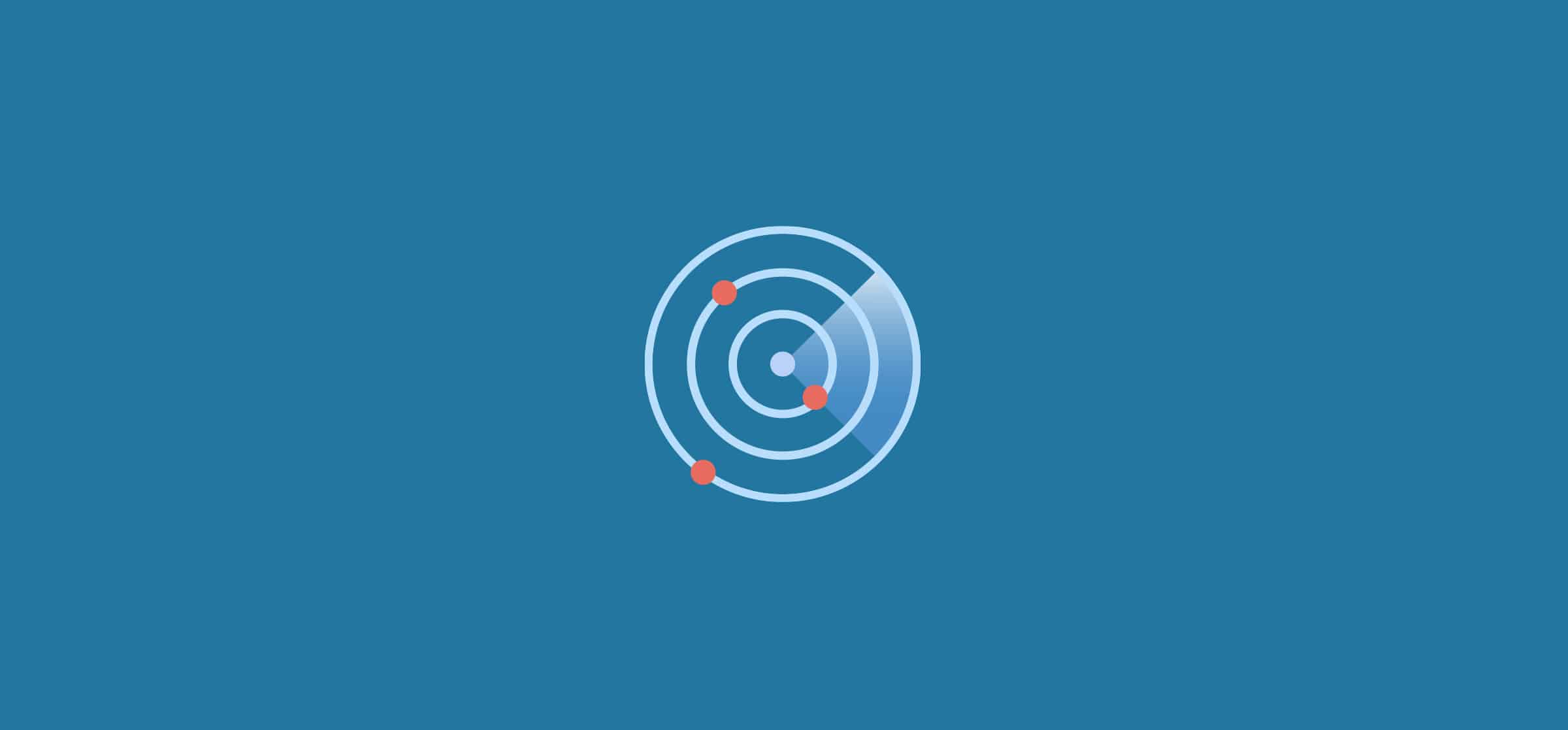 A radar with three red blips, representing the Unito's reporting integration for HubSpot and Notion