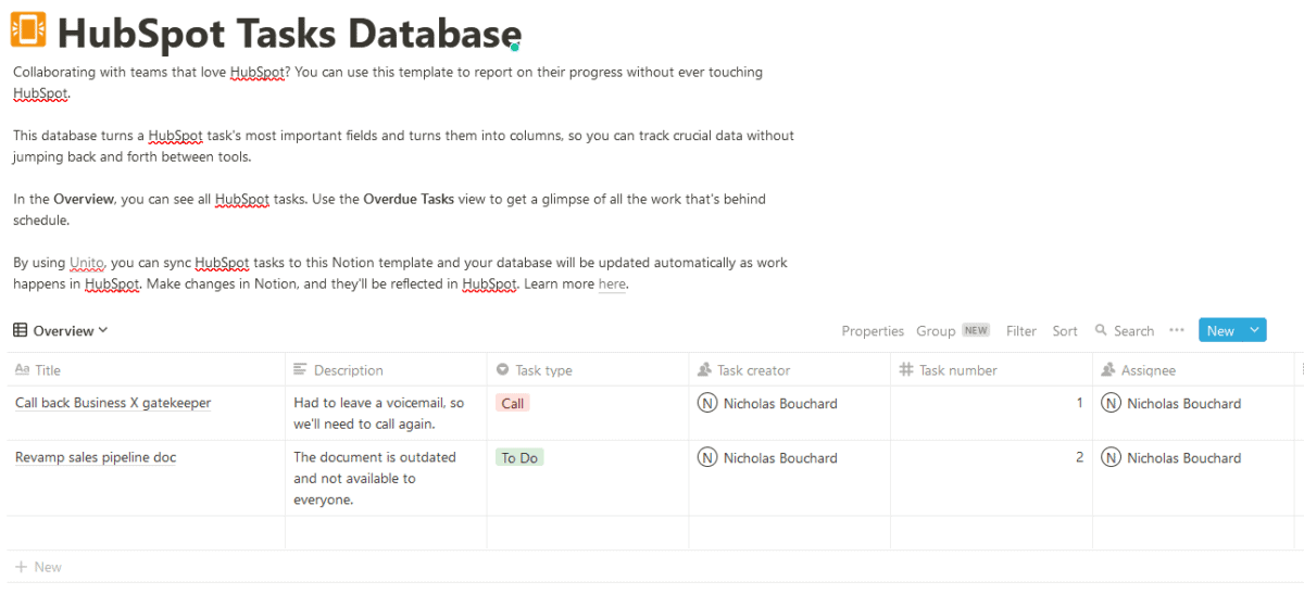 How To Report on Hubspot Tasks With Notion and Unito