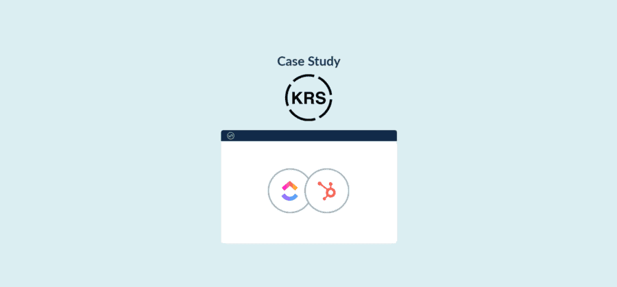 Logos for KRS, HubSpot, and ClickUp, for the KRS case study.