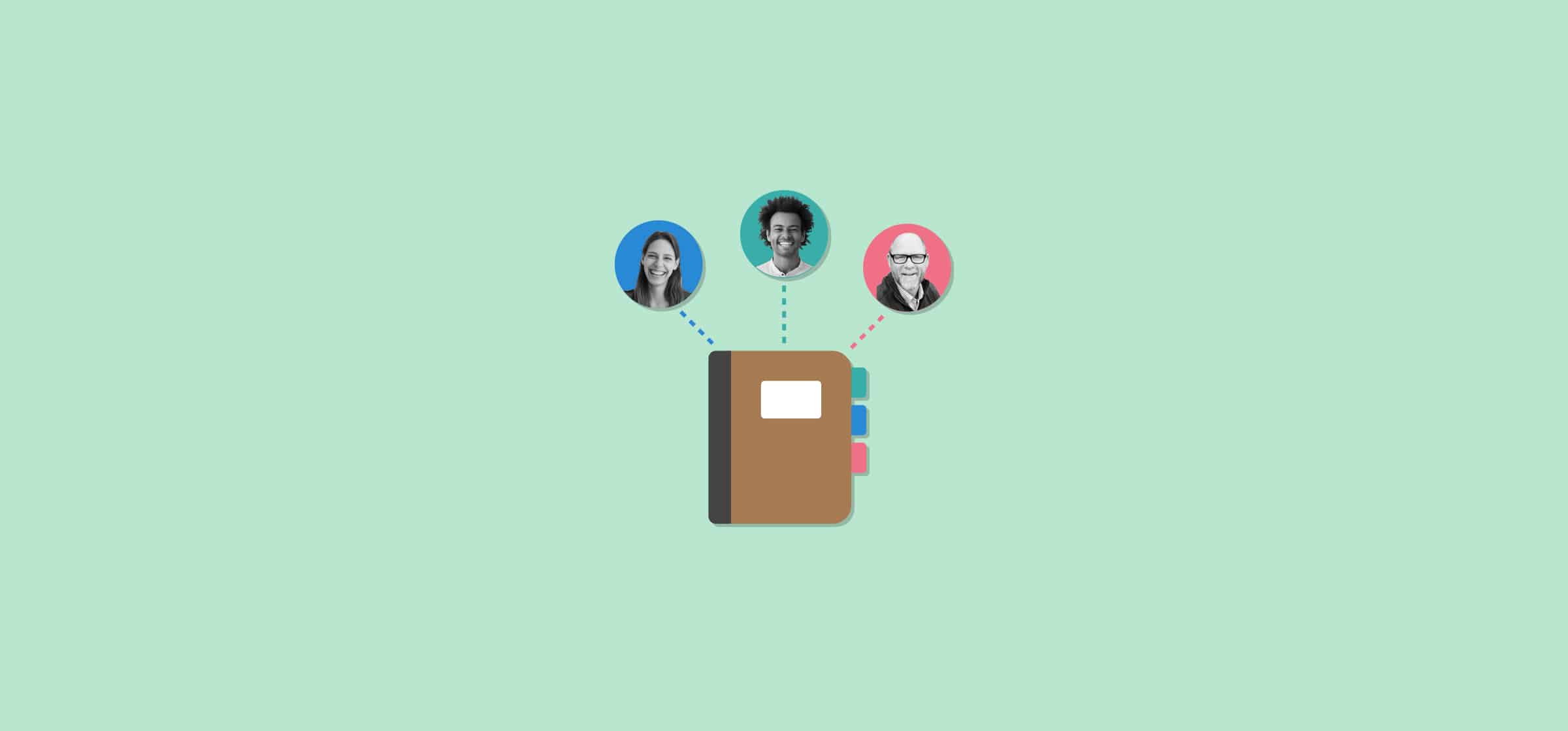An address book attached to a trio of smiling faces, representing Unito's contact management software post.