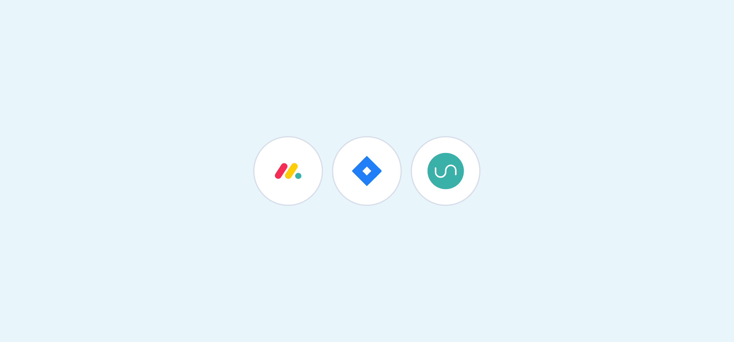 Logos for monday.com, Jira, and Unito, representing the comparison of both integrations.