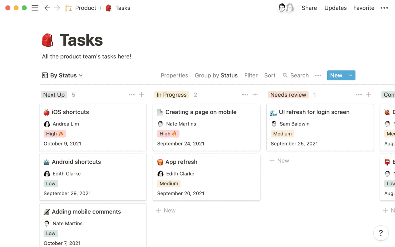 A screenshot of Notion, a to-do list app