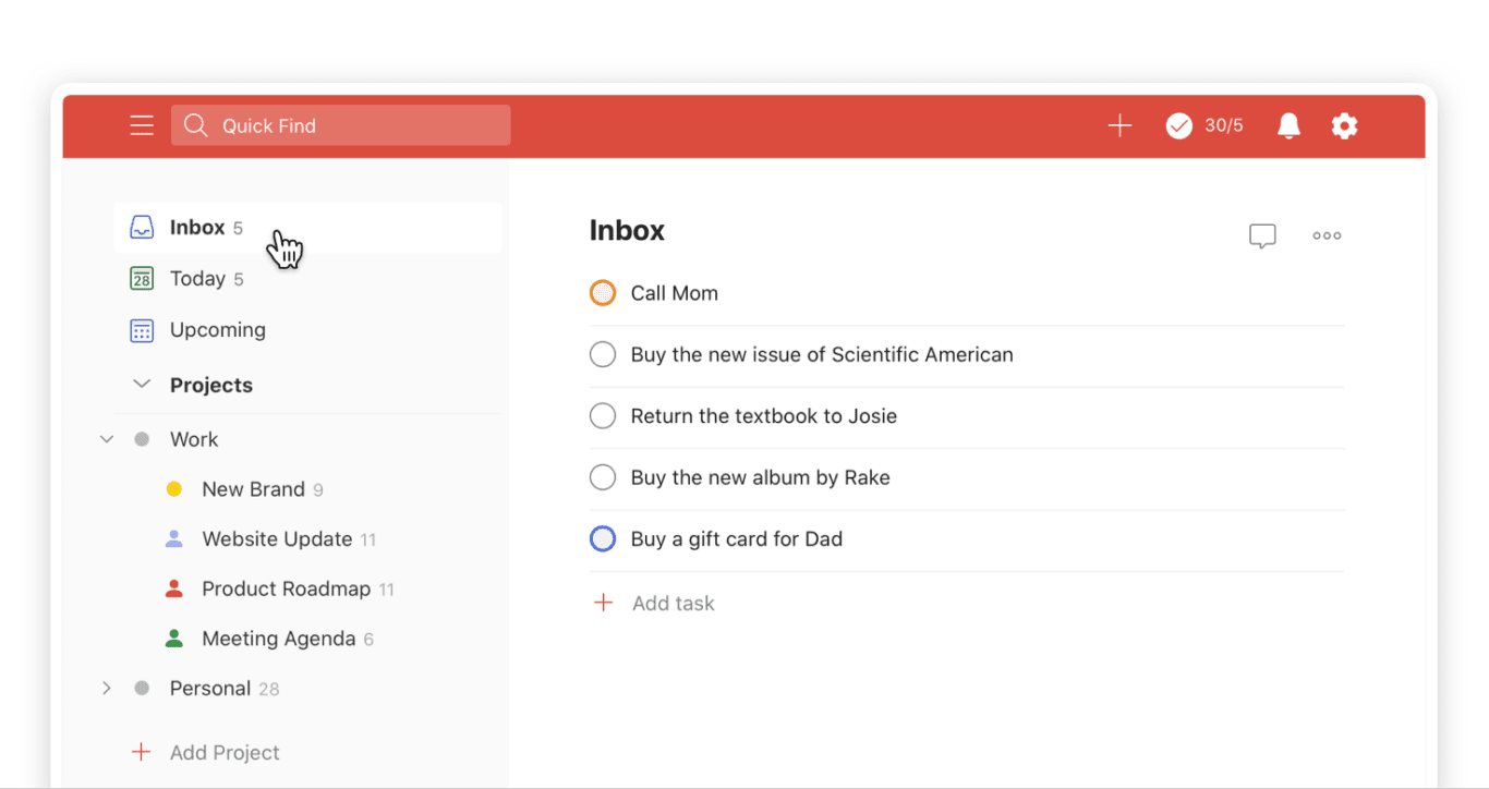 A screenshot of todoist