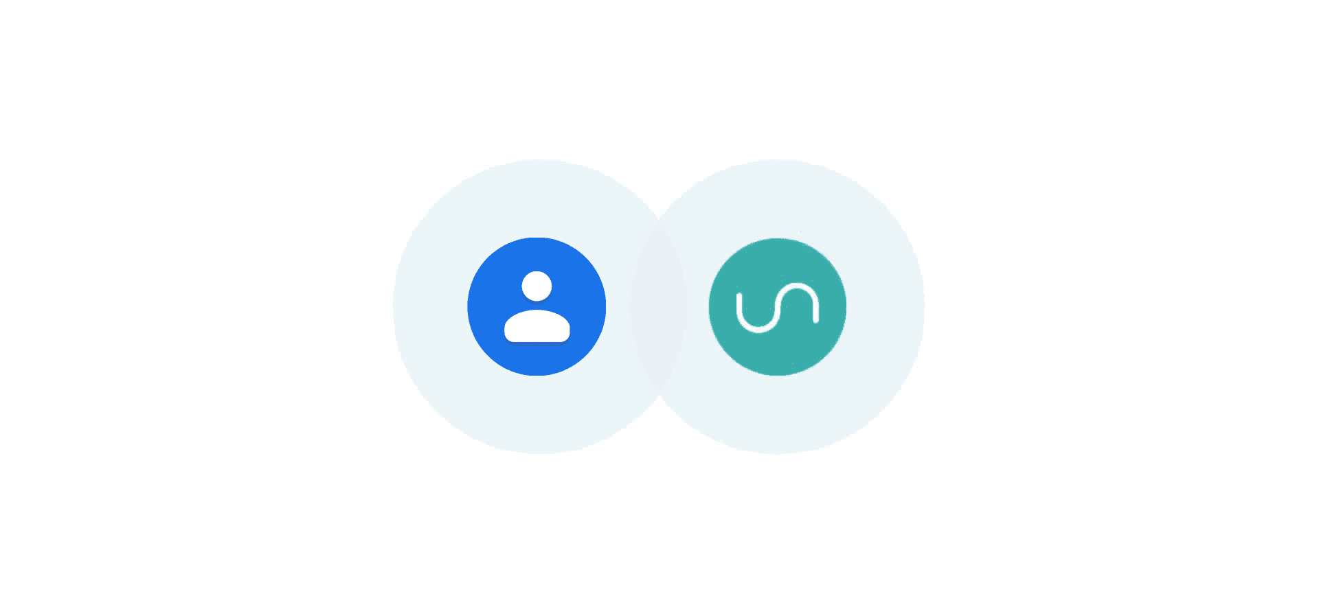 Logos for google contacts and unito, representing Unito's Google Contacts integration