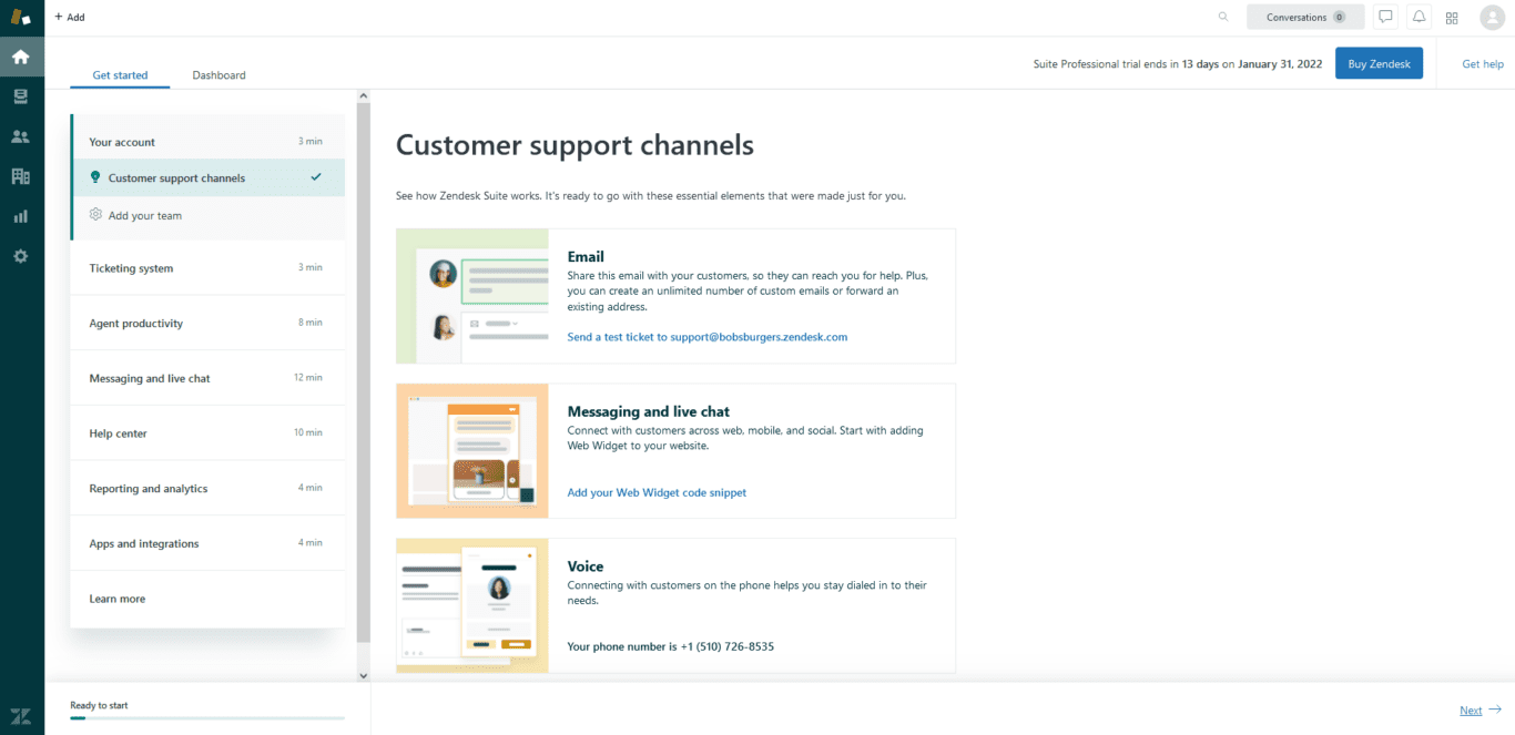 A screenshot of the home screen in Zendesk.