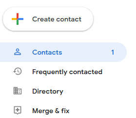 The create contact in Google Contacts.
