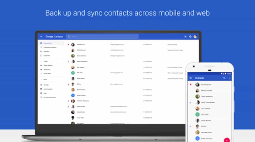 The Google Contacts interface.