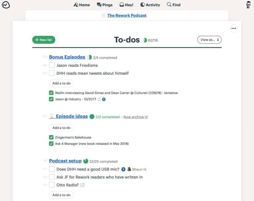 A screenshot of a to-do in Basecamp, a project management app.