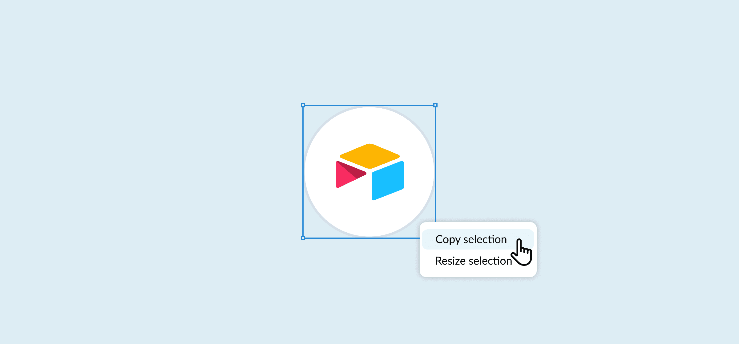 A logo for Airtable, with a right click menu that says copy selection.